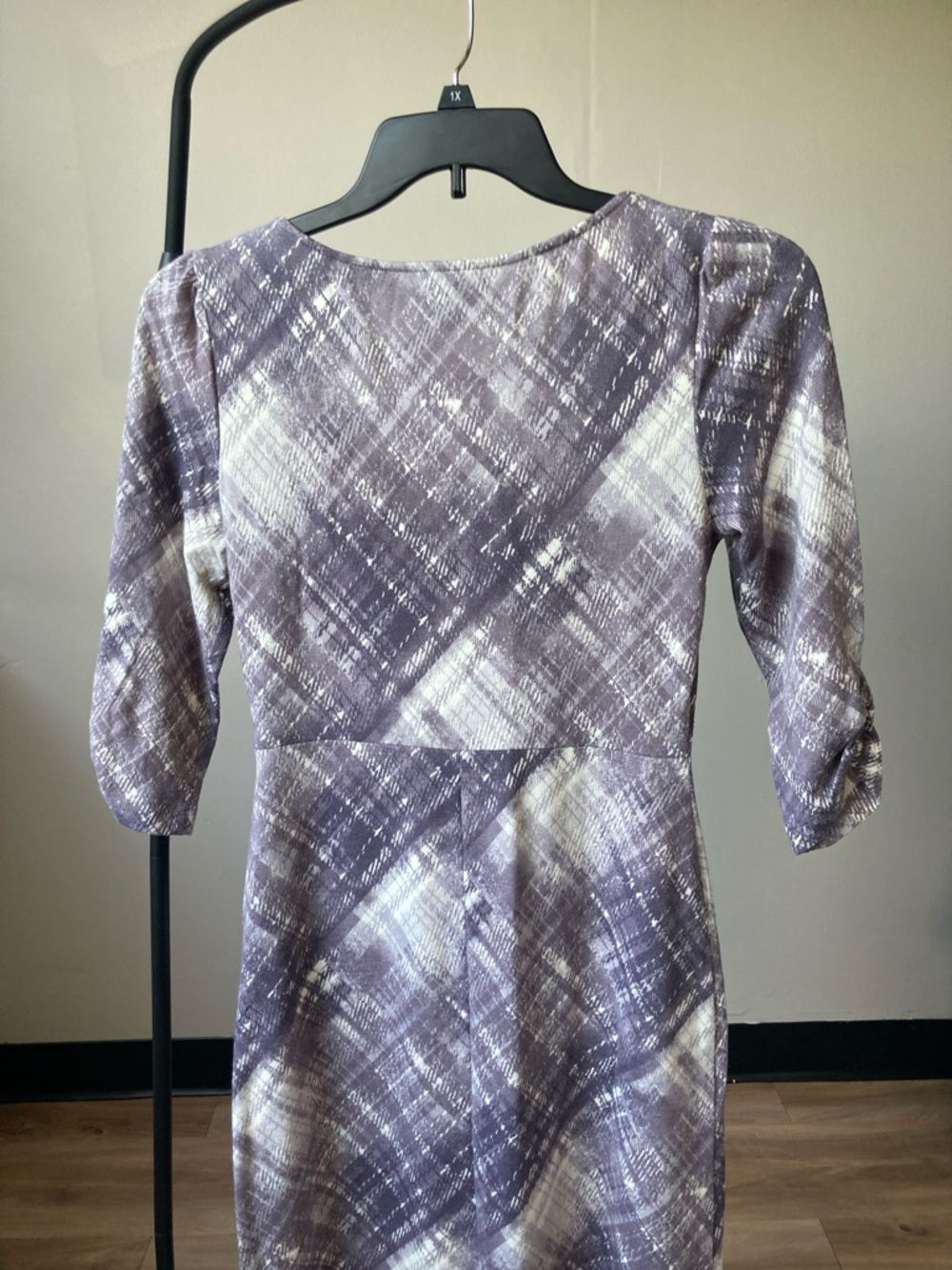 Connected dress dusty lavender plaid print dress casual office size 4 - Picture 11 of 17